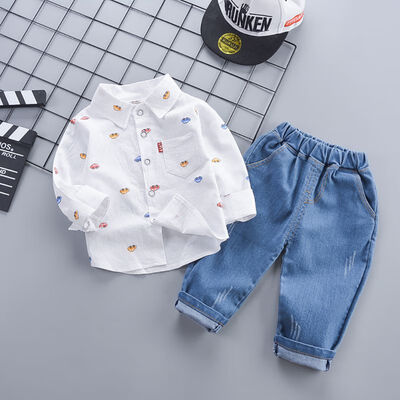 

Baby Boy Clothes Cartoon Car Print Children Set Novel Popular Shirt Jeans Soft 2pcs Boy Set 0-4T Cute Toddler Boy Clothes