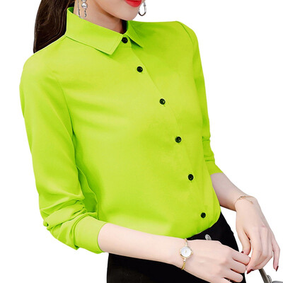 

Women Spring Summer Long Sleeve Lapel Casual Chiffon Solid Color Blouse