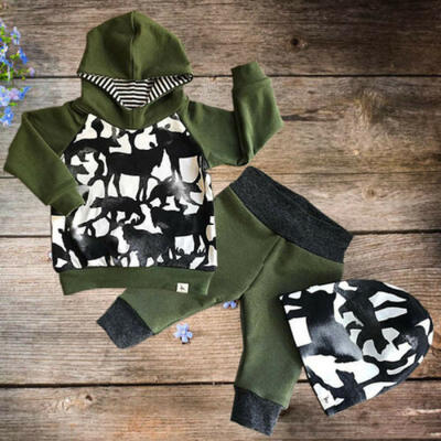 

Baby Boy Girl Infant Clothes Autumn Winter Hooded TopsPants 2PCS Set Outfits AU
