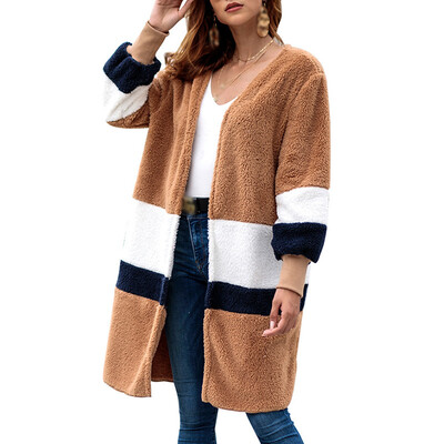 

Soft Women Fashion Casual Autumn Winter Color Stitching Loose Sweater Long Cardigan Elegant Temperament Charming And Generous