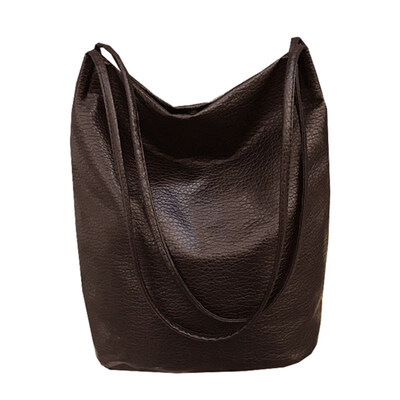 

Vintage Women Faux Leather Solid Color Large Capacity Tote Shoulder Bag Handbag