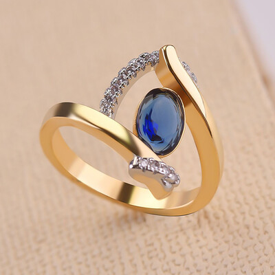 

18K Gold Plated 2019 Fashion Natural White Sapphire Gemstone Inlaid Sapphire Two-Color Ring