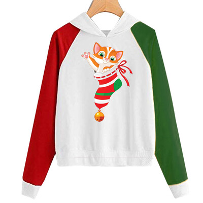 

Tailored Women Christmas Print Hooded Long Sleeves Sweatshirt Hooded Pullover Tops Shirt