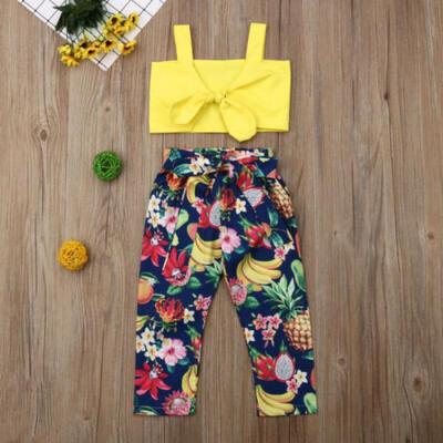 

UK Toddler Baby Girls Summer Clothes Vest Crop Tops Floral Long Pants Outfit Set