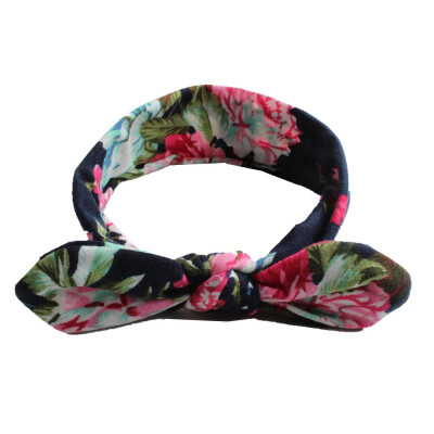 

Print Flowers Girls Headband Rabbit Bow knot Ear Hairband Turban Knot Head Wraps baby Girls Clothing Accessories