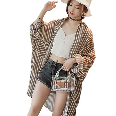 

Fashion Women All-match Striped Long Style Shirt Loose Casual Shirt