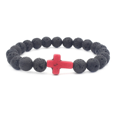 

8mm Lava Stone Beads Turquoise Cross Elastic Bracelet Essential Oil Perfume Diffuser Bracelet