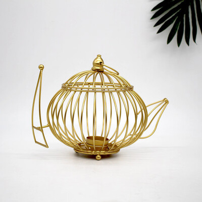 

Toponeto Wire Teapot-Shaped Hollow Design Candlestick Dedication Candlestick Decoration A