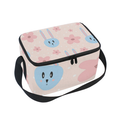 

ALAZA Lunch Box Insulated Lunch Bag Large Cooler Flowers And Rabbit Heads Tote Bag