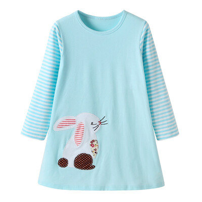 

Kids Girls Dress Long sleeve O-Neck Lovely Cartoon Rabbit Dresses Pure Cotton Kids Girls Clothing Dress