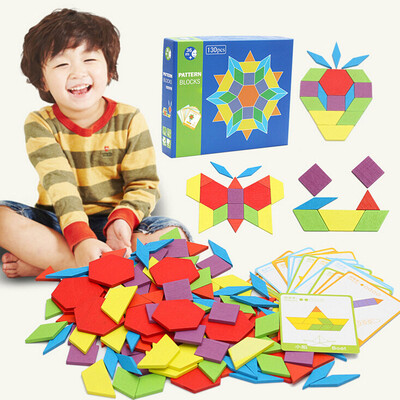 

YIWULAWooden Geometric Shape Pattern Blocks Puzzle Box Toys Challenge IQ Kids Creative