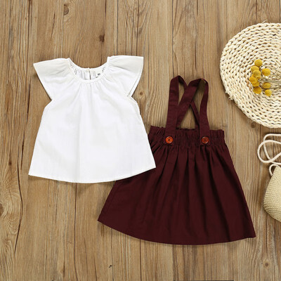 

Summer Casual Fashion Baby Girl Sleeveless Top And Solid Color Suspender Princess Dress Set