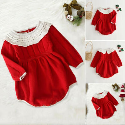 

US Infant Baby Girls Wool Knitted Tops Romper Sweater Ruffle Outfits Set Clothes