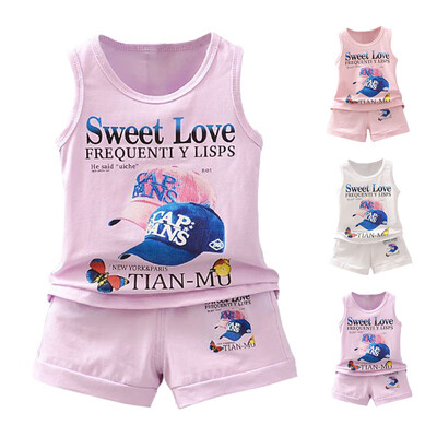 

New Summer Baby Boys Girls Sleeveless Cartoon Hat Print Vest TopsShorts Casual Outfits Clothes Sets