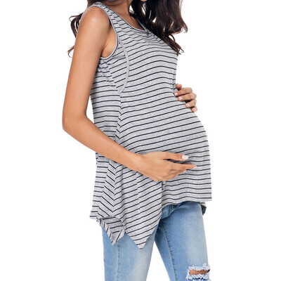 

2019 Maternity Striped Nursing Tank Top Summer Casual Pregnant Women Breastfeeding Sleeveless Shirt Tops Loose Pregnancy Vest Top