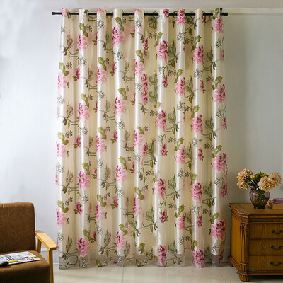 

Gobestart Printed Double Curtain Tulle Window Treatment Voile Drape Valance Panel Fabric