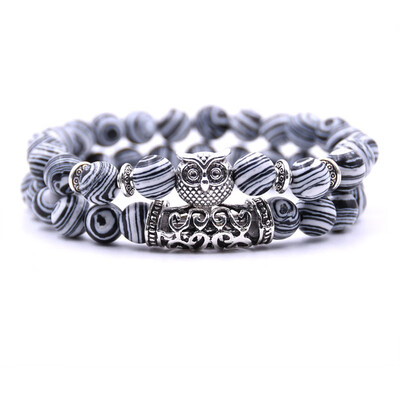 

18 Colors 2PcsSet Owl Lava Stone Bracelet Set Tiger Eye Stone Charm Bracelets Bangles