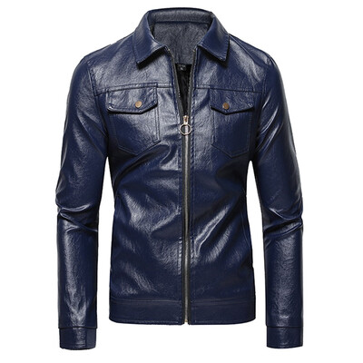 

Toponeto Men Winter Leather Jacket Biker Motorcycle Zipper Long Sleeve Coat Top Blouses