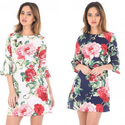 

Women Summer Boho Casual Long Sleeve Party Evening Cocktail Short Mini Dress