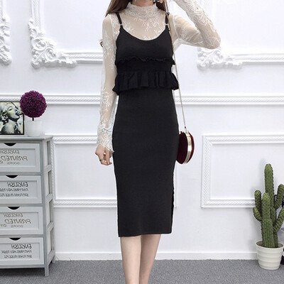 

maxi dress women Elegant Sleeveless Dress O-neck Stretch Ruffled Knitted Dress Sweet Harajuku Korean Clothes Female Vestidos