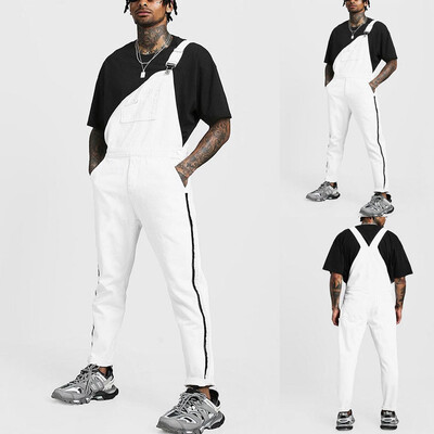 

Gobestart Mens Pocket Jeans Overall Jumpsuit Streetwear Overall Suspender Pants
