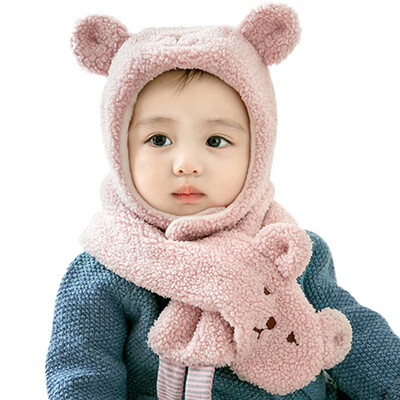 

New Baby Winter Warmer Scarf Cartoon Ear Design Hat Infant Cotton Collar Scarves Neckerchiefs Headwear Set