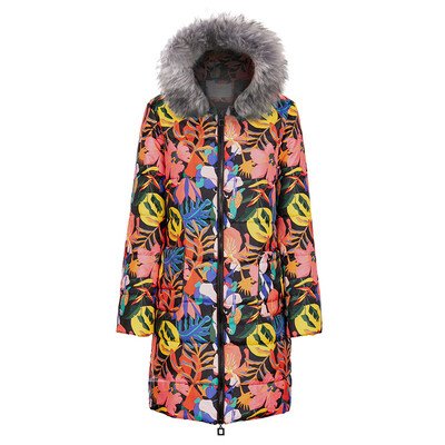 

Toponeto Womens Winter Print Long Down Cotton Ladies Hooded Coat Quilted Jacket Outwear
