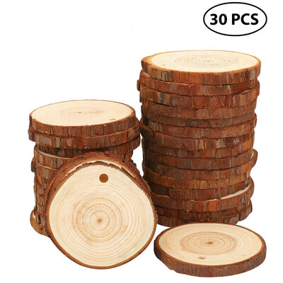 

YIWULAWood Slices 30 Pcs Craft Wood Kit Unfinished Predrilled with Hole Wooden Circles
