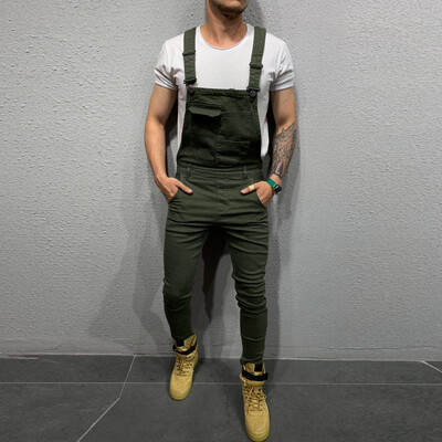 

Gobestart Mens Pocket Jeans Overall Jumpsuit Streetwear Overall Suspender Pants