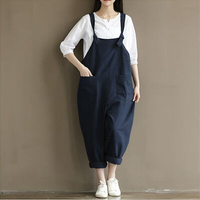 

Womens Casual Bibs Wide Leg Pants Solid Pocket Girl Children Loose Overalls Literary Spring Summer High Waist Woman Clothing
