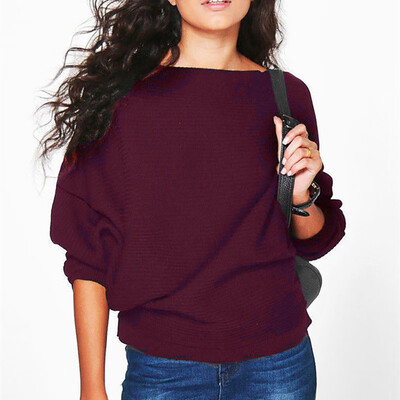 

Autumn New Solid Color Women Sweaters Fashion Batwing Long Sleeve Knitted Sweater O-Neck Casual Bottoming Shirt pull femme