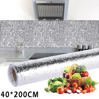 

136 Roll Big Size Waterproof Oil Proof Aluminum Foil Sticker Self Adhesive Wallpaper Kitchen Stove Wall Stickers