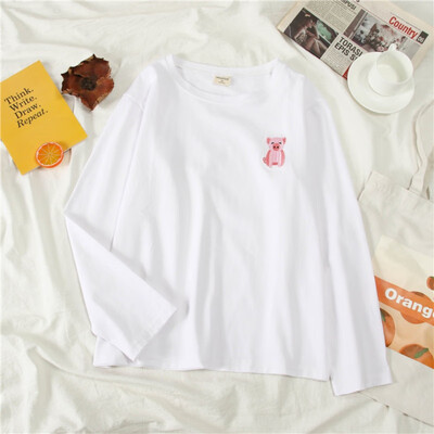 

Harajuku T-Shirt Women Pullovers Casual Long Sleeve Tops O-Neck Loose Cute Print Female T-shirts