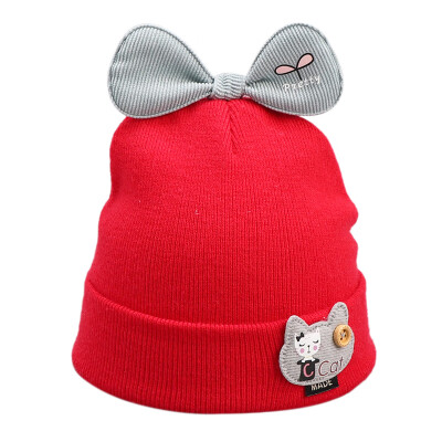 

Winter Newborn Cute Warm Kids Girls Boys Hats Baby Cartoon Hats Knitted Wool Hemming Caps With Bowknot