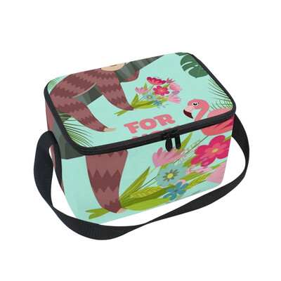 

ALAZA Lunch Box Insulated Lunch Bag Large Cooler Flamingo And Sloth With Bouquet Tote Bag