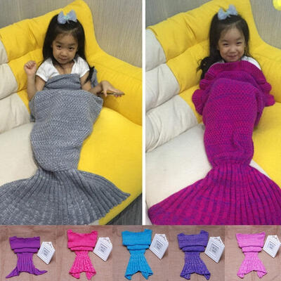 

Soft Handcrafted Knitted Shark Tail Mermaid Blanket Sleeping Bag Air Conditioning Blanket for Kids