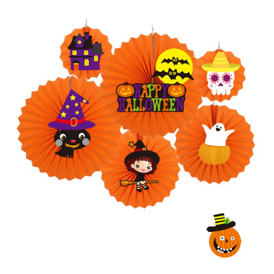 

Black And White Paper Fan Decorations Halloween Party Handmade DIY Round Paper Fan Flower Halloween Party Ornament Accessories