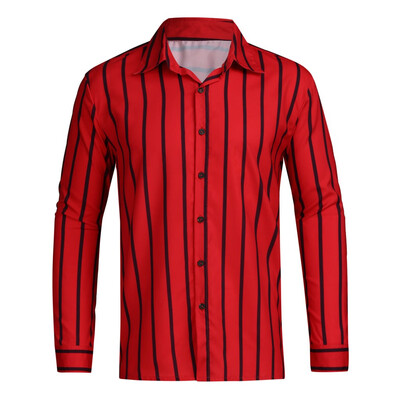 

Tailored Mens Baggy Striped Button Plus Size Turn-down Collar Long Sleeve Shirts Tops