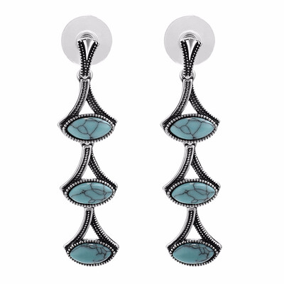 

Yoursfs New Fashion Girls Gift Ethnic Trend imitate Green Howlite Stone Silver Color Earring Free Shipping