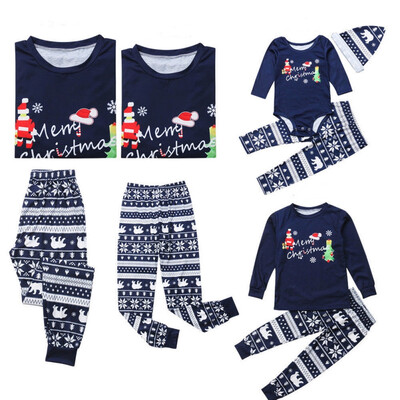 

New Children Clothing Christmas Family Parent-child Hat Suit Printing Home Service Cotton Soft Two-piece Pajamas
