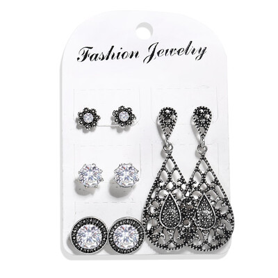 

4 Pairs Retro Hollow Stud Earrings Women Girls Flower Round Earrings Christmas Valentines Day Gift