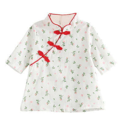 

New Brand Summer Girls Dresses Rose Cheongsam Dress Girl Clothing Princess Dress Children Costume 100 Cotton Kids Clothes