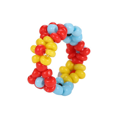 

1 Pc Women Fashion Ins Style Cute Handmade Beaded Ring Colored Woven Flower Finger Ring