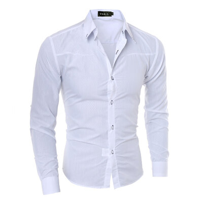 

2019 New Men\s Business Shirts Fashion Long Sleeve Slim Dark Plaid Solid Shirt Royal Blue