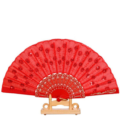 

Summer Women Girl Dancing Fan Elegant Plum peacock Flower Print Folding Hand Fans