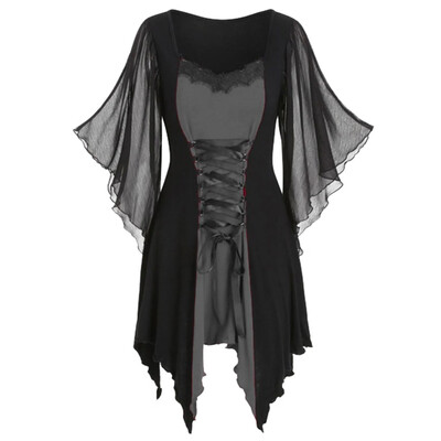 

Tailored Women Gothic Cross Lace Insert Butterfly Sleeve T-shirt Plus Size Tops