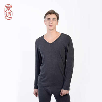 

JZAO mens thermal underwear heating fiber thin section Slim long-sleeved T-shirt hemp black V-neck M code