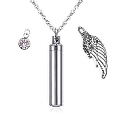 

Cremation Jewelry Urn Necklace for Ashes with Angel Wing Charm & Cylinder Eternity Stainless Steel