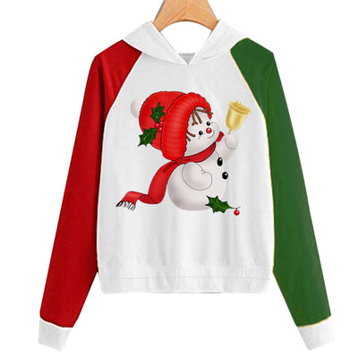 

Tailored Women Christmas Print Hooded Long Sleeves Sweatshirt Hooded Pullover Tops Shirt
