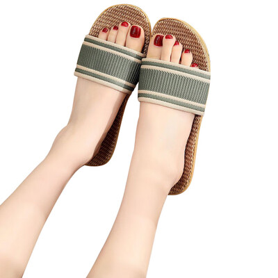 

Women Casual Summer Non-Slip Stripes Print Non-Slip Straw Flat Bottom Outdoor Beach Sandals Slippers
